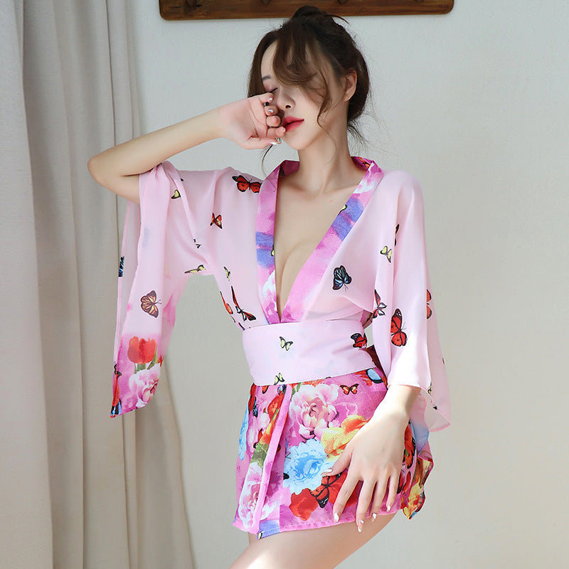 Japanese Kimono Sexy Cosplay Outfit For Women Traditional Style Robe Yukata Costumes Pajamas Soft Silk Belt Lingerie Porno 1305