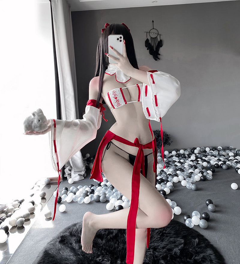 Japanese Kimono Dress Witch Cosplay Costumes Anime Maid Uniform Cute Lolita Girls Sexy Heart Bikini Lingerie Set