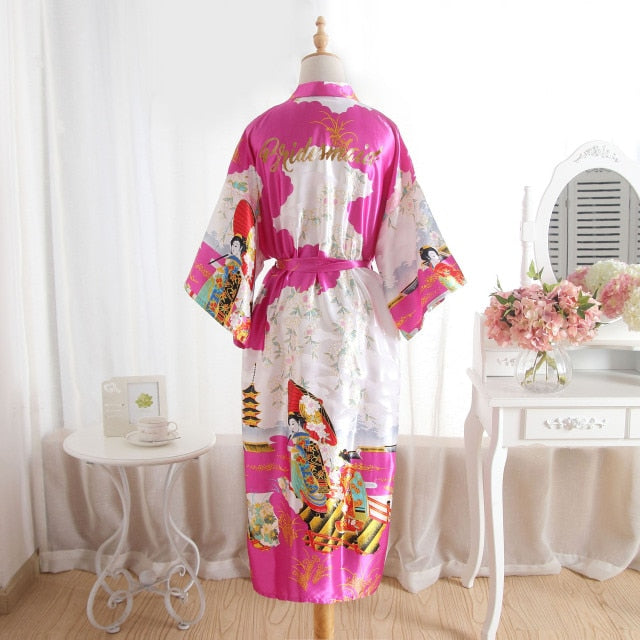 FZSLCYIYI Silk Bridesmaid Robe Sexy Women Stain Wedding Kimono Robes Sleepwear Nightgown Dress Woman Bathrobe robe