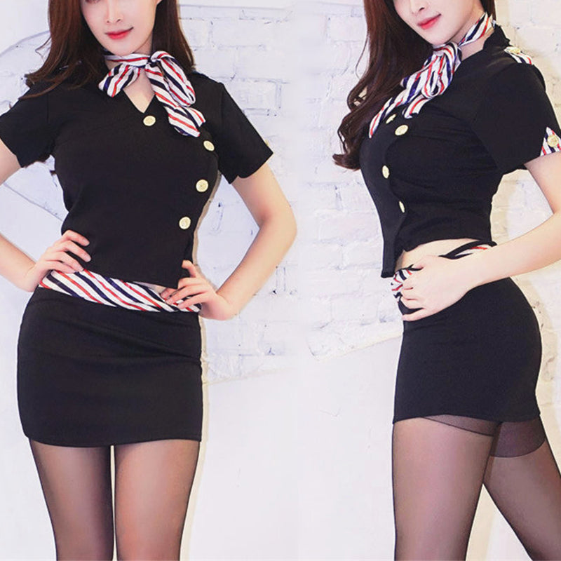 Sexy Cosplay Stewardess Uniforms Extremely Temptation Nightclub Short Skirt OL Professional Wear Plus Size WomenSexy Lingerie