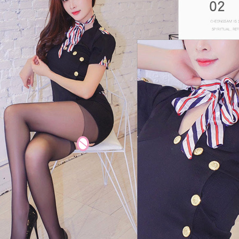 Sexy Cosplay Stewardess Uniforms Extremely Temptation Nightclub Short Skirt OL Professional Wear Plus Size WomenSexy Lingerie
