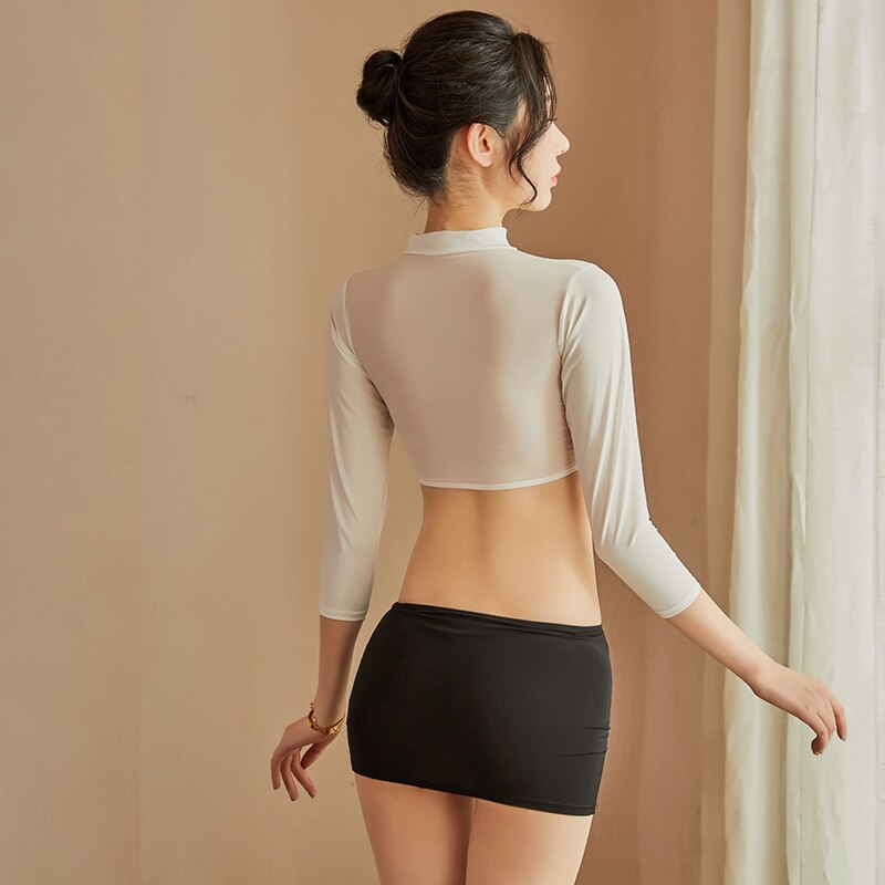 Women Sexy Cosplay Costume Hot Teacher Outfit Erotic Office Uniform Entice Role Play Suit White Top Black Skirt