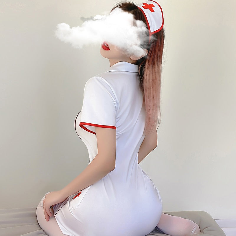 Sexy Lingerie Nurse 3Pcs Double Zipper Cosplay Costume Big Breasts Butt Outfit With Thong Nurse Uniform Temptation Fancy Dress