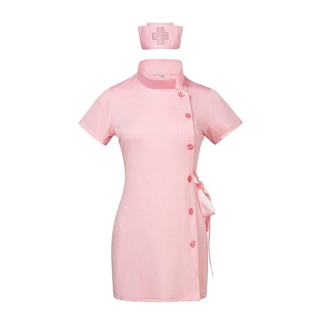 Japanese Cute Sweet Nurse Cosplay Uniform Sexy Pink Split Dress Women Erotic Nurse Roleplay Costume Doctor Temptation Lingerie