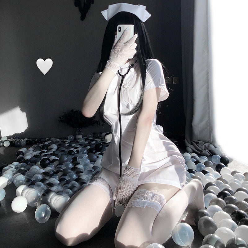 Japanese Cute Sweet Nurse Cosplay Uniform Sexy Pink Split Dress Women Erotic Nurse Roleplay Costume Doctor Temptation Lingerie