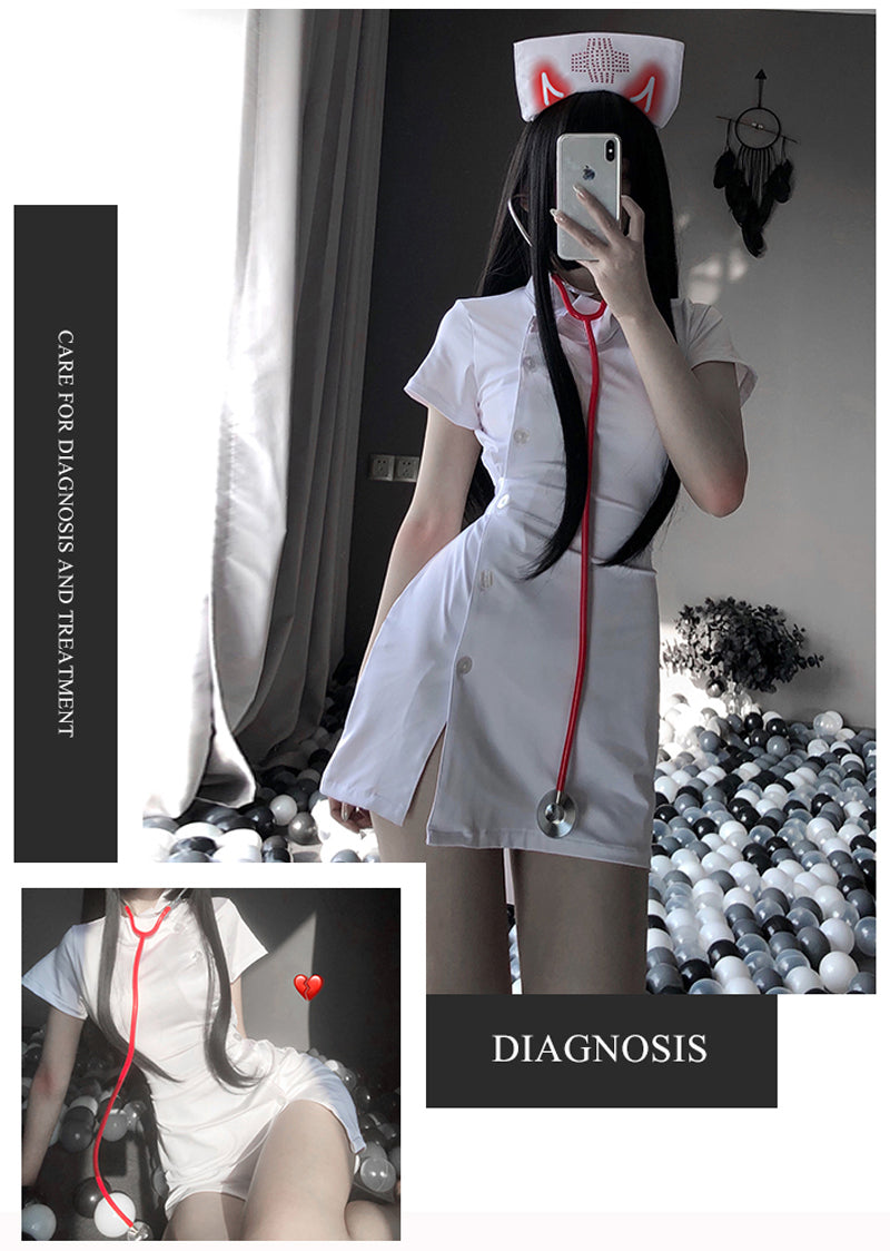 Japanese Cute Sweet Nurse Cosplay Uniform Sexy Pink Split Dress Women Erotic Nurse Roleplay Costume Doctor Temptation Lingerie