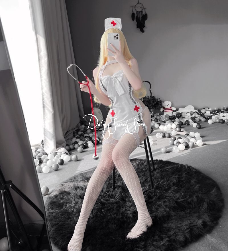 Split Bow Women Sexy Lingerie Nurse Uniform Strap V Neck Halter Embroidery Lovely Cosplay Costumes Perspective Tempatation New