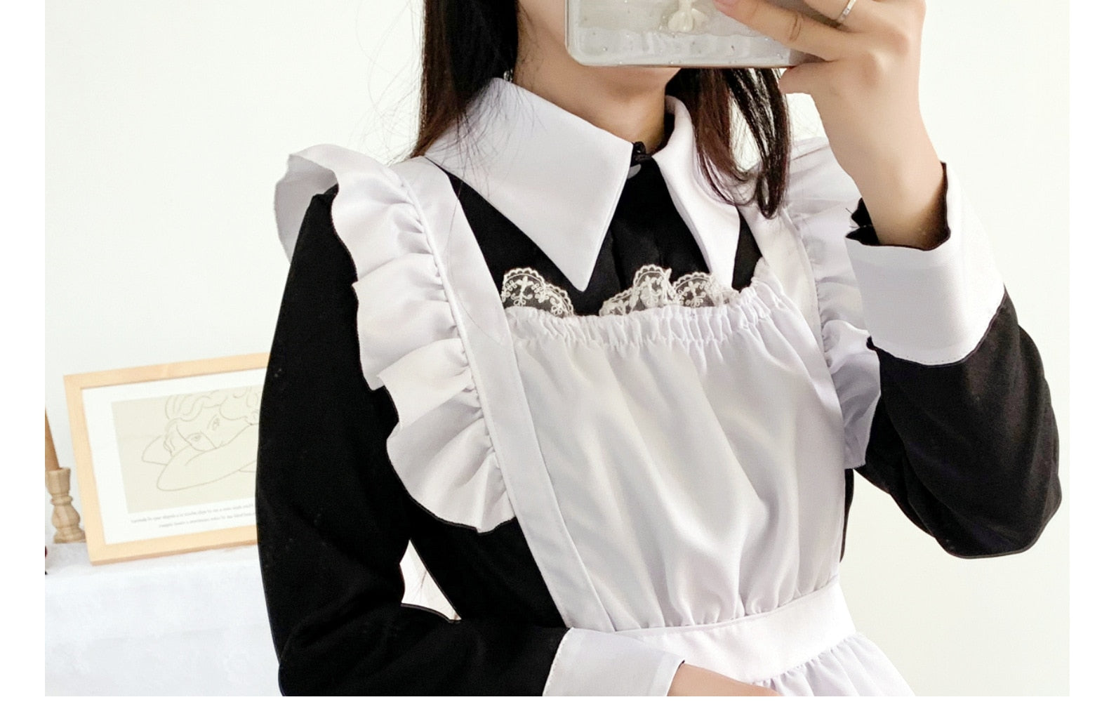 Women Cute Maid Dress Maid Outfit Apron Dress Cross Dressing Housekeeper Dress Japanese Uniforms Halloween Cosplay Costume