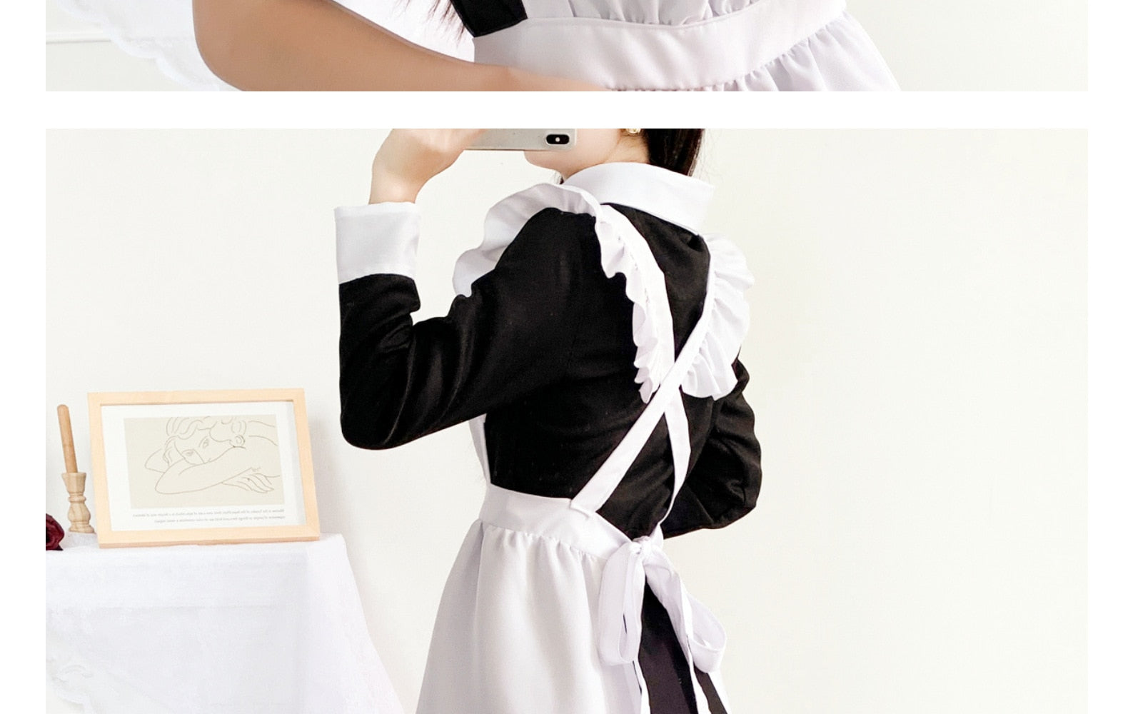 Women Cute Maid Dress Maid Outfit Apron Dress Cross Dressing Housekeeper Dress Japanese Uniforms Halloween Cosplay Costume