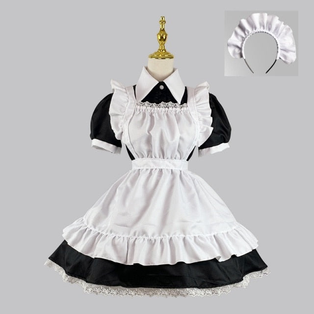 Women Cute Maid Dress Maid Outfit Apron Dress Cross Dressing Housekeeper Dress Japanese Uniforms Halloween Cosplay Costume