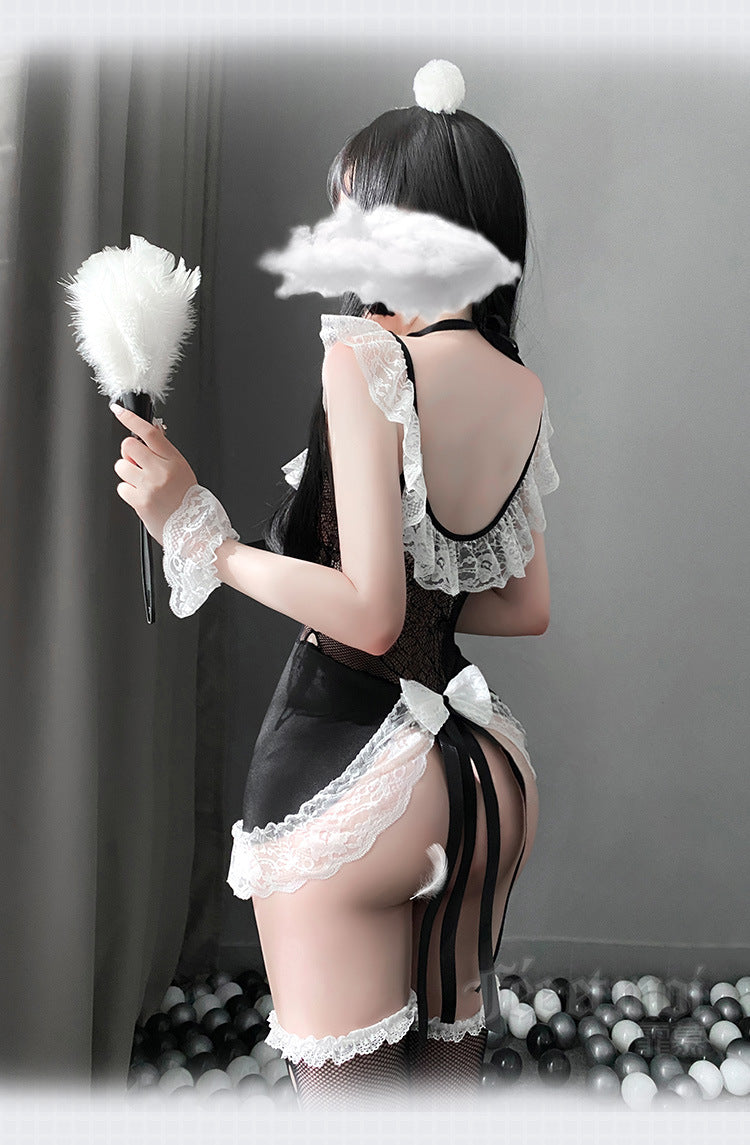 Sexy Lingerie Exotic Coffee Maid Cosplay Costumes Slutty Clothes Womens Sex Suit See Through Body Stocking Fishnet Dress Servant