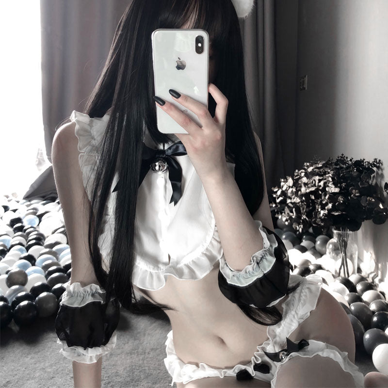 Sexy Lingerie French Maid Outfit Uniform Temptation Headband Apron Maid Cosplay Naughty Servant Erotic Roleplay Costumes