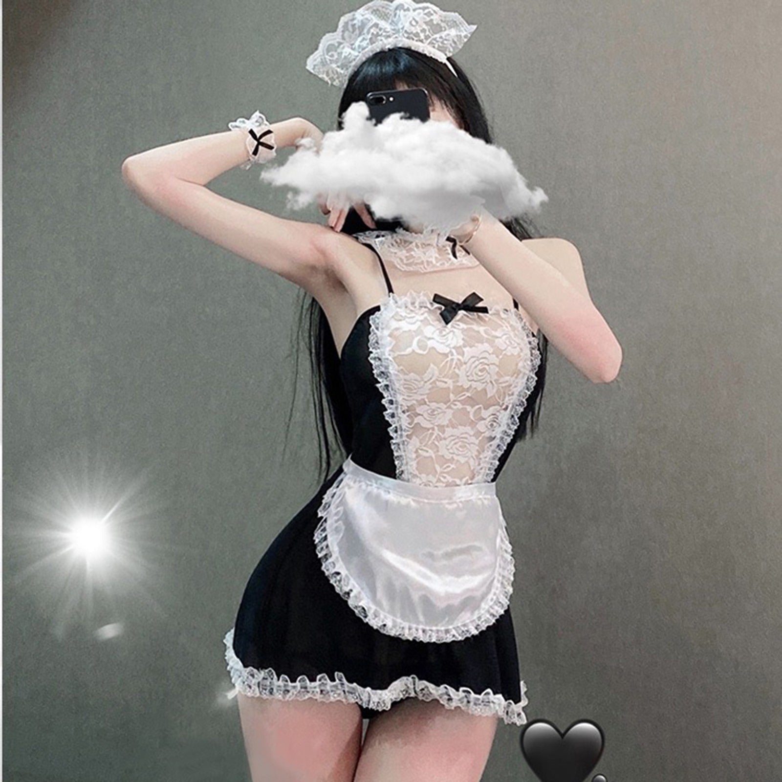 Japanese Style Sexy Lace Maid Outfits Cosplay Costumes Women See-through Dress Transparent Sex Thong Party Lingerie Pajama