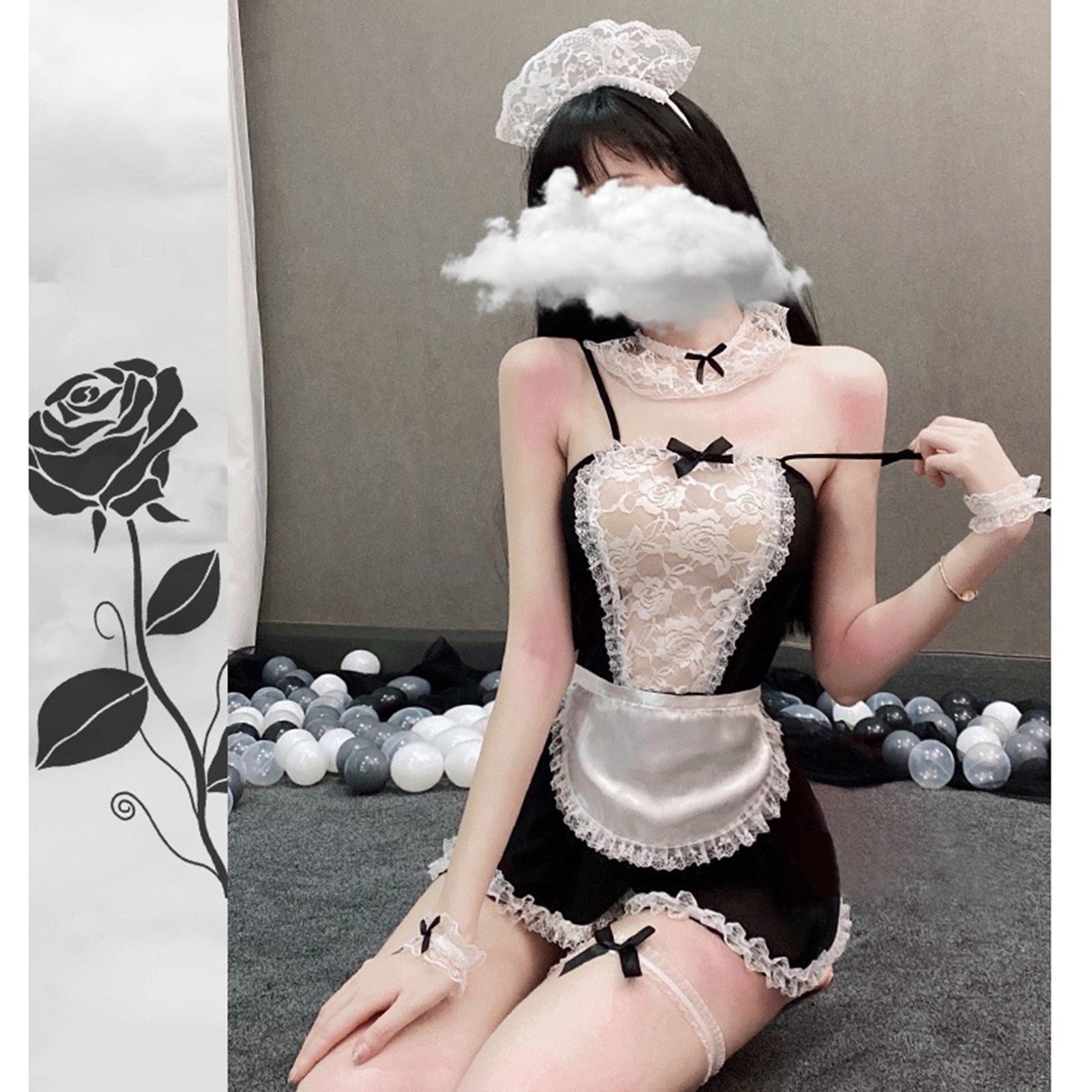 Japanese Style Sexy Lace Maid Outfits Cosplay Costumes Women See-through Dress Transparent Sex Thong Party Lingerie Pajama