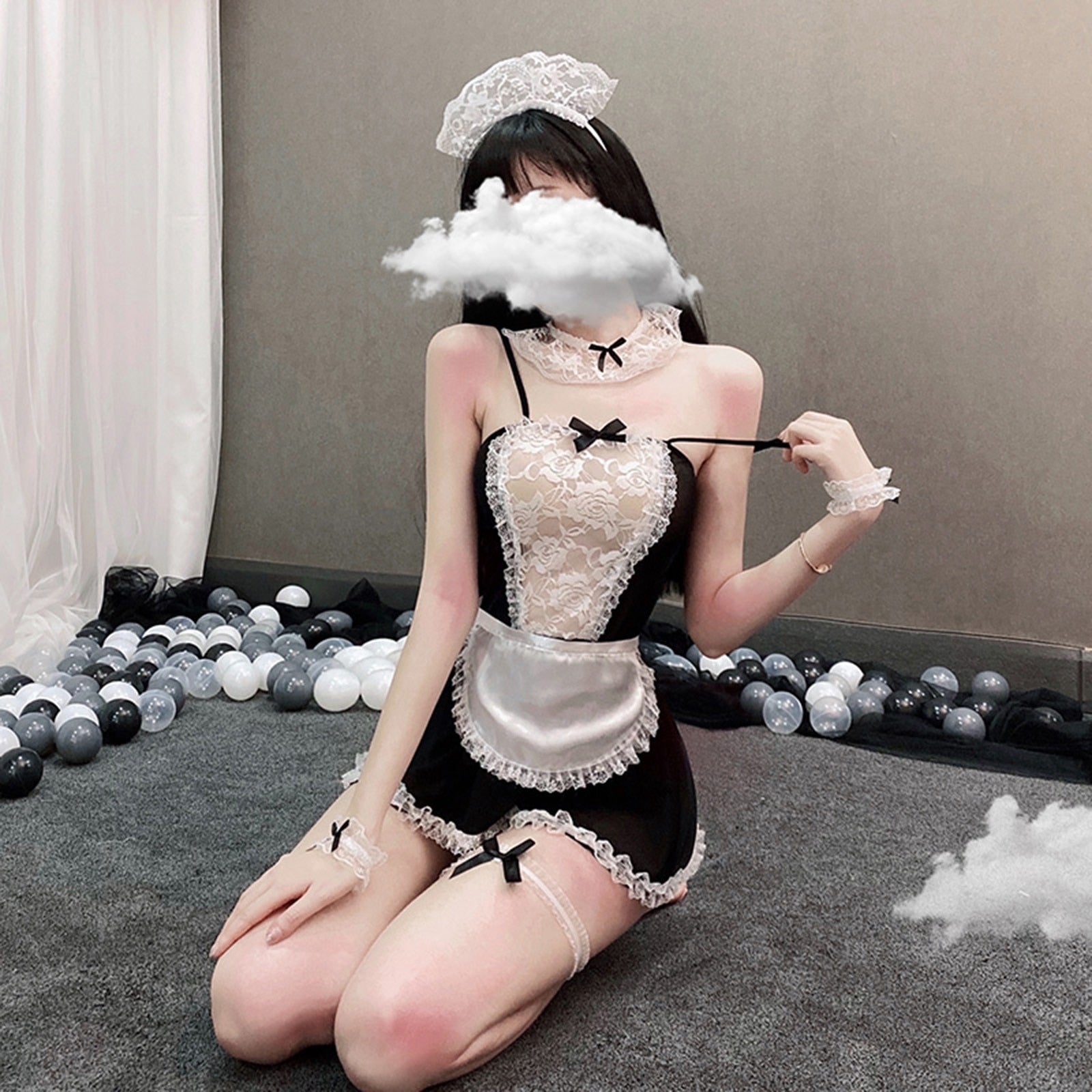 Japanese Style Sexy Lace Maid Outfits Cosplay Costumes Women See-through Dress Transparent Sex Thong Party Lingerie Pajama
