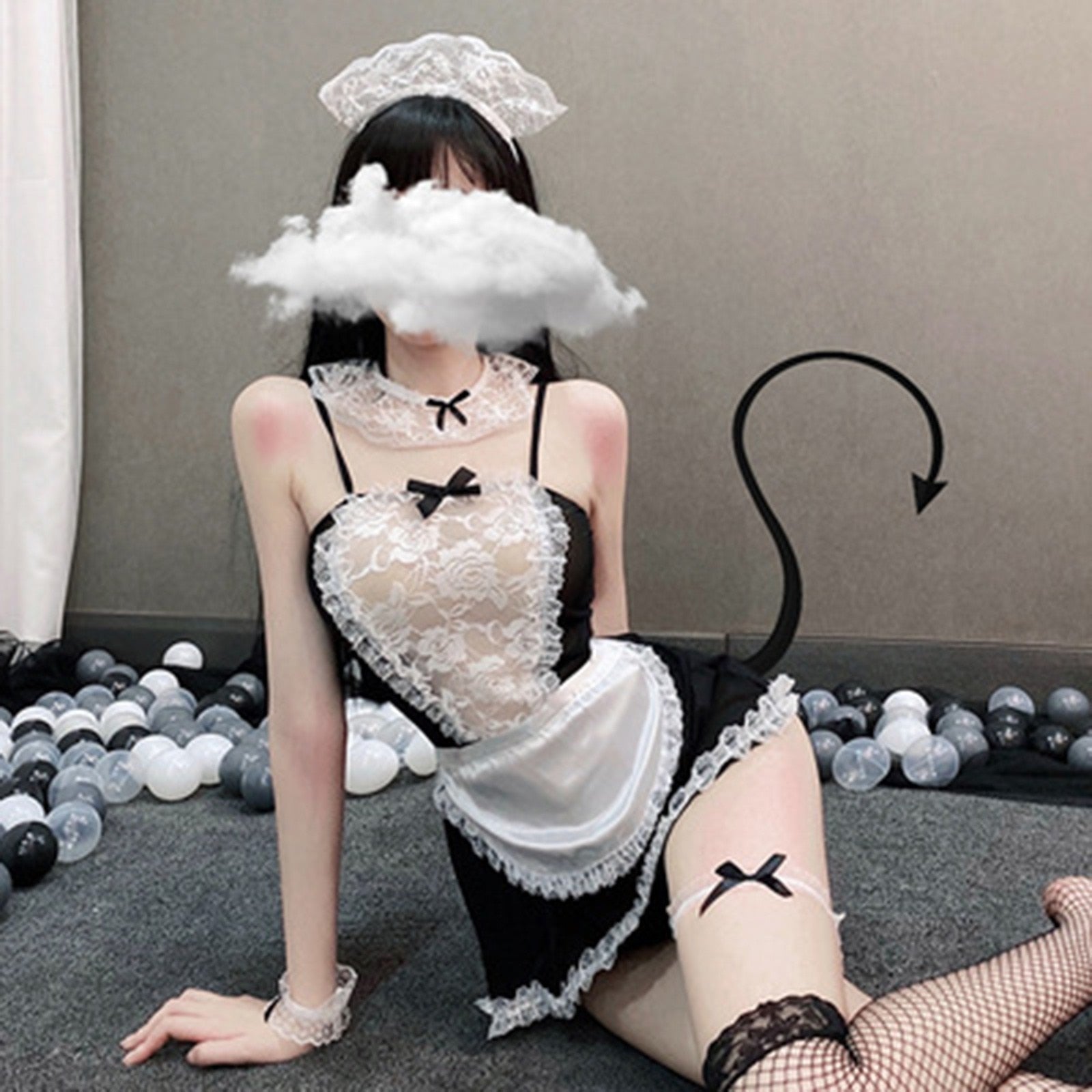 Japanese Style Sexy Lace Maid Outfits Cosplay Costumes Women See-through Dress Transparent Sex Thong Party Lingerie Pajama
