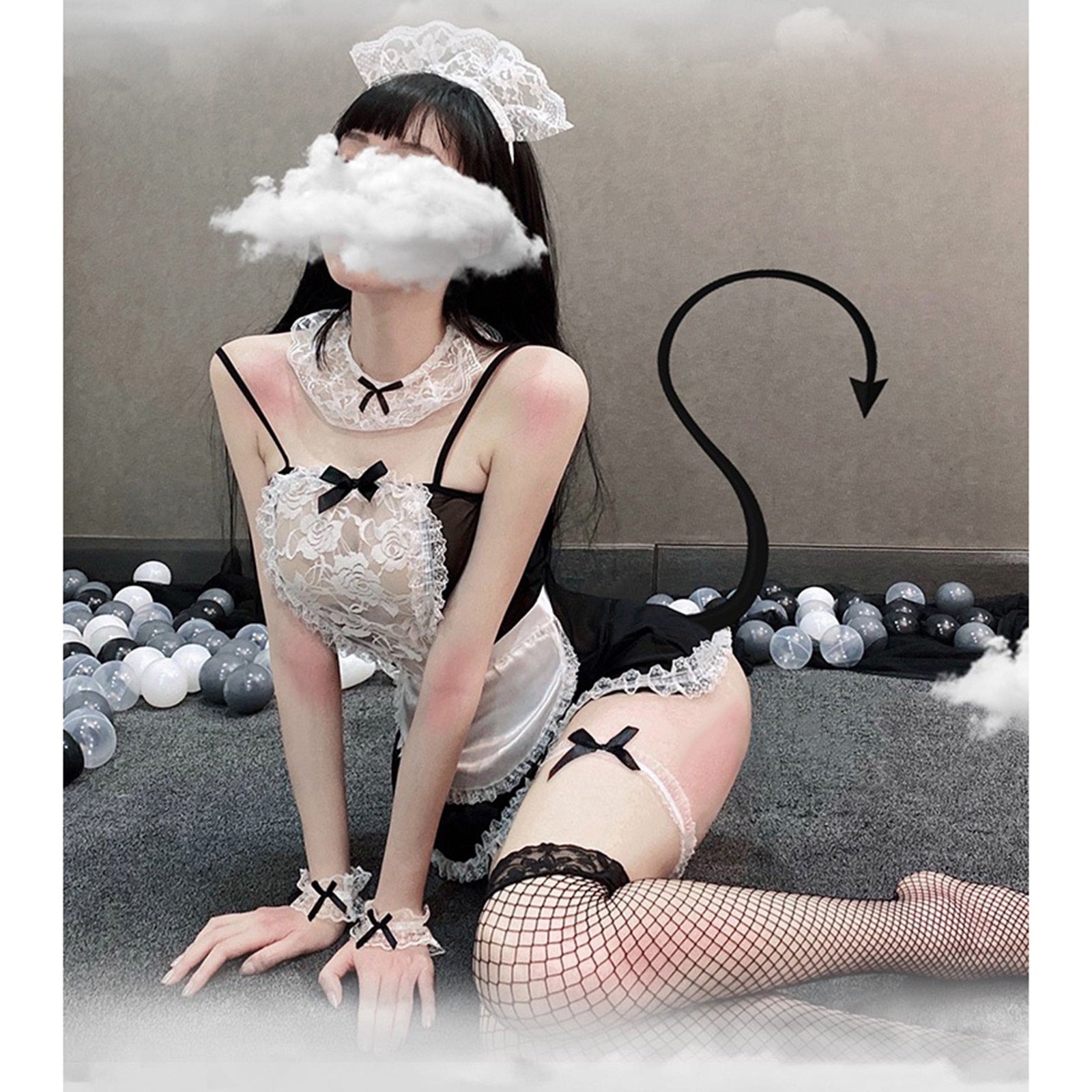 Japanese Style Sexy Lace Maid Outfits Cosplay Costumes Women See-through Dress Transparent Sex Thong Party Lingerie Pajama