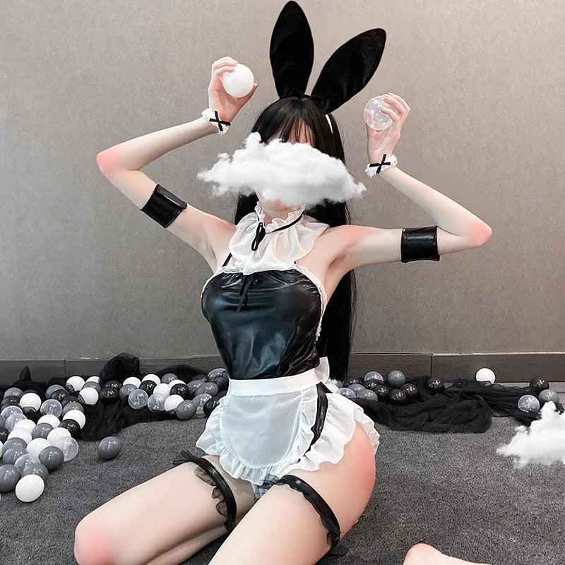 Sexy Bunny Girl Cosplay Faux Leather Material Rabbit Women Set Good Quality Kawaii Bunny Suit Costume Halloween Lingerie