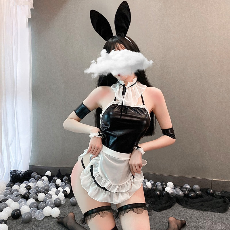 Sexy Bunny Girl Cosplay Faux Leather Material Rabbit Women Set Good Quality Kawaii Bunny Suit Costume Halloween Lingerie