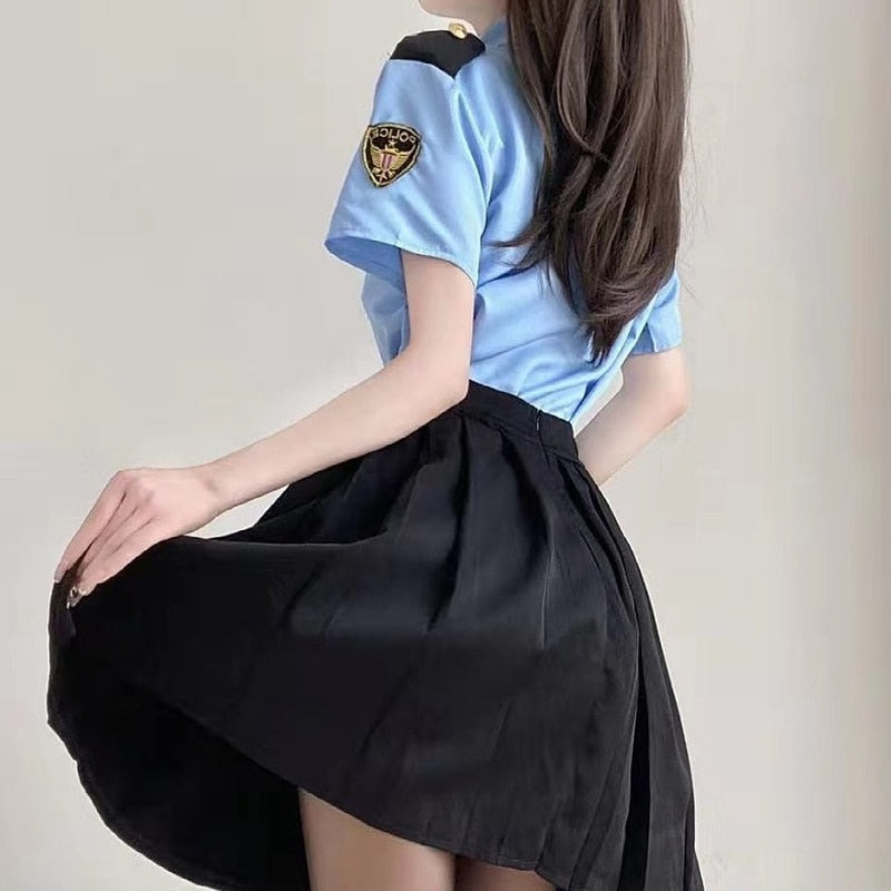 Police Stewardess Cosplay Costumes Womens Sexy Anime Cosplay Lingerie Sailor Uniform Sexy Skirt for Sex Role Play Maid Outfits