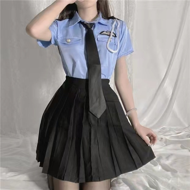 Police Stewardess Cosplay Costumes Womens Sexy Anime Cosplay Lingerie Sailor Uniform Sexy Skirt for Sex Role Play Maid Outfits