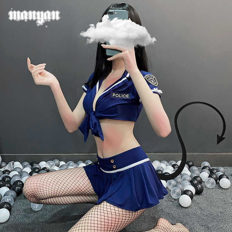 Sexy Lingerie Female Short Sleeve Police Stewardess Summers Clothes Uniform Mini Skirt Cosplay Suit Sexy Policewoman for Sex 18