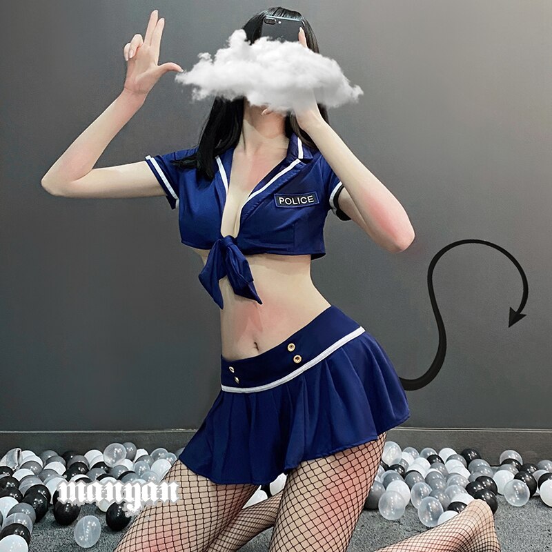 Sexy Lingerie Female Short Sleeve Police Stewardess Summers Clothes Uniform Mini Skirt Cosplay Suit Sexy Policewoman for Sex 18