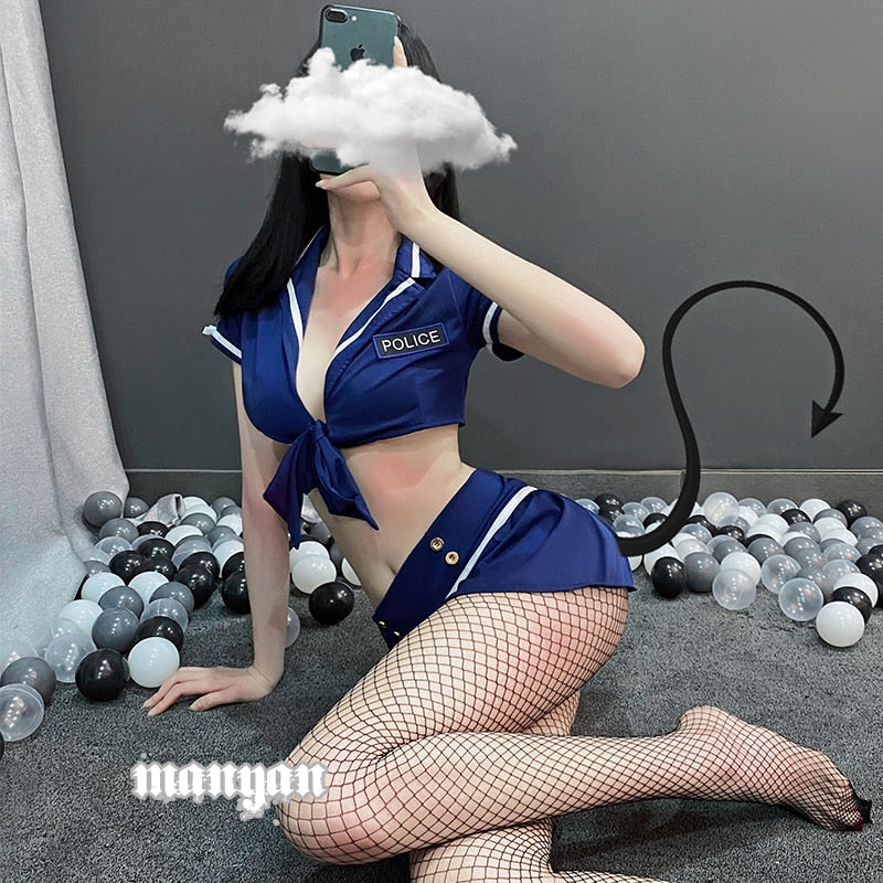 Sexy Lingerie Female Short Sleeve Police Stewardess Summers Clothes Uniform Mini Skirt Cosplay Suit Sexy Policewoman for Sex 18