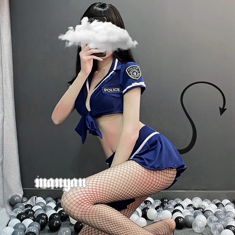 Sexy Lingerie Female Short Sleeve Police Stewardess Summers Clothes Uniform Mini Skirt Cosplay Suit Sexy Policewoman for Sex 18