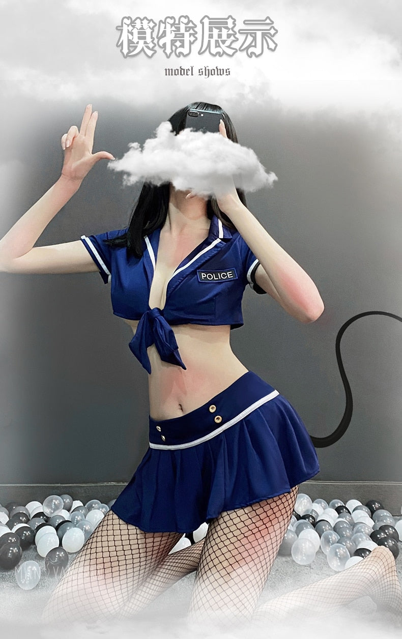 Sexy Lingerie Female Short Sleeve Police Stewardess Summers Clothes Uniform Mini Skirt Cosplay Suit Sexy Policewoman for Sex 18