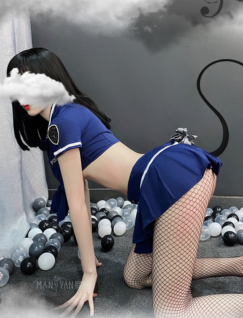 Sexy Lingerie Female Short Sleeve Police Stewardess Summers Clothes Uniform Mini Skirt Cosplay Suit Sexy Policewoman for Sex 18
