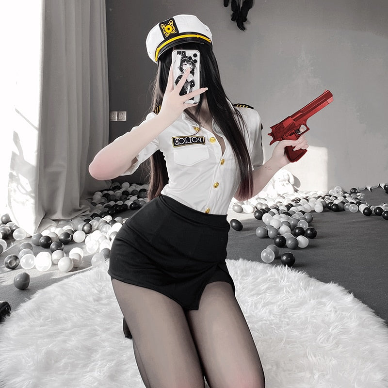 OJBK Police Woman Officer Uniform Sexy Secretary Erotic Outfit Smooth Stretch Dress Lingerie Policewoman Couple Costumes
