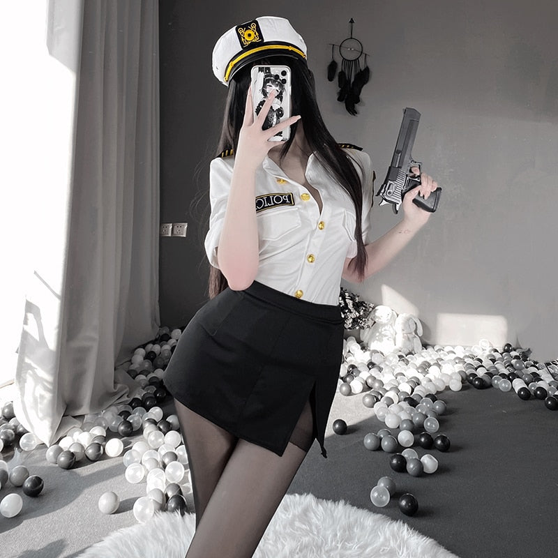 OJBK Police Woman Officer Uniform Sexy Secretary Erotic Outfit Smooth Stretch Dress Lingerie Policewoman Couple Costumes