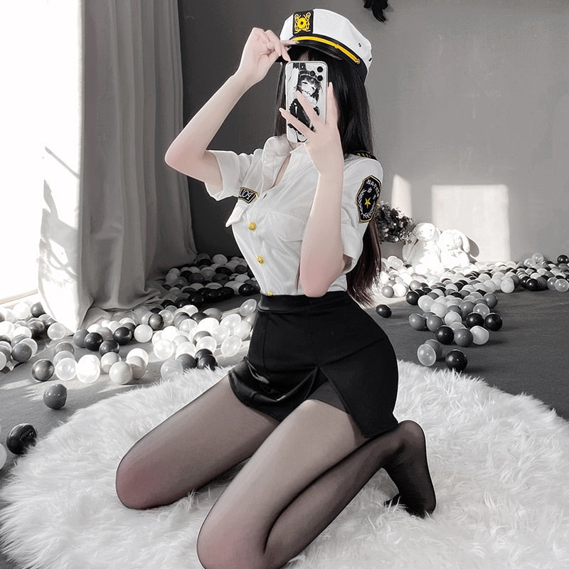OJBK Police Woman Officer Uniform Sexy Secretary Erotic Outfit Smooth Stretch Dress Lingerie Policewoman Couple Costumes