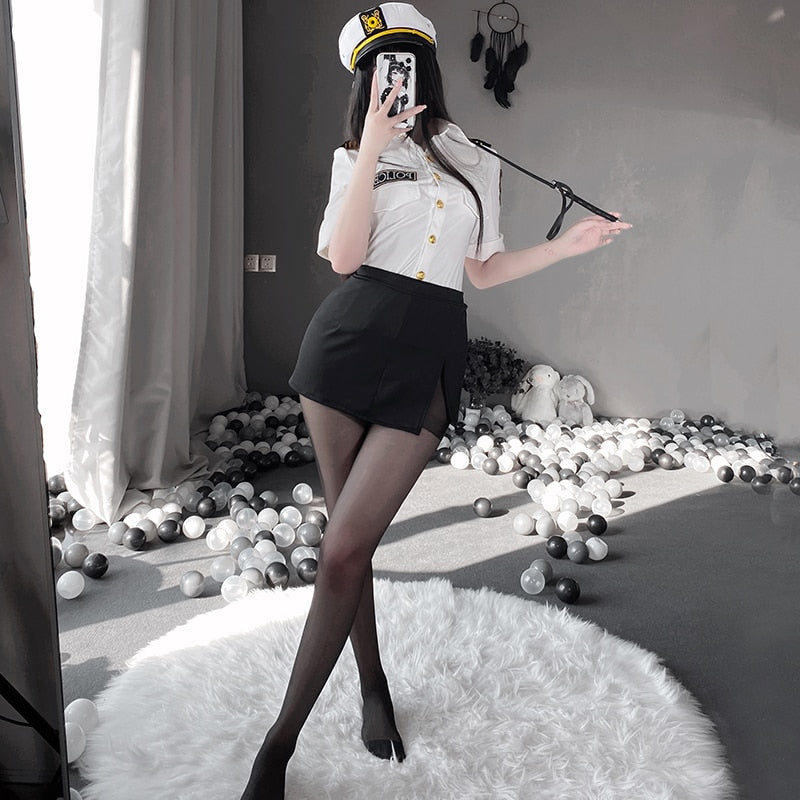 OJBK Police Woman Officer Uniform Sexy Secretary Erotic Outfit Smooth Stretch Dress Lingerie Policewoman Couple Costumes