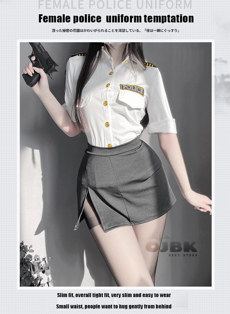 OJBK Police Woman Officer Uniform Sexy Secretary Erotic Outfit Smooth Stretch Dress Lingerie Policewoman Couple Costumes