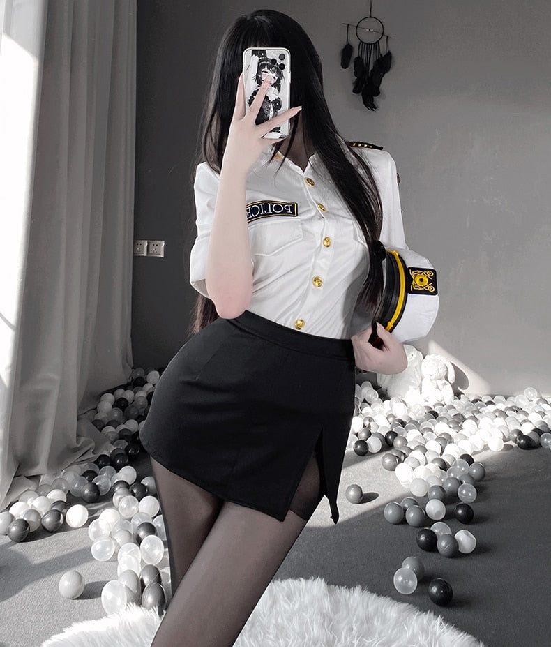 OJBK Police Woman Officer Uniform Sexy Secretary Erotic Outfit Smooth Stretch Dress Lingerie Policewoman Couple Costumes
