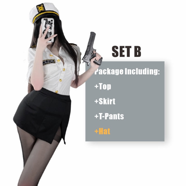 OJBK Police Woman Officer Uniform Sexy Secretary Erotic Outfit Smooth Stretch Dress Lingerie Policewoman Couple Costumes