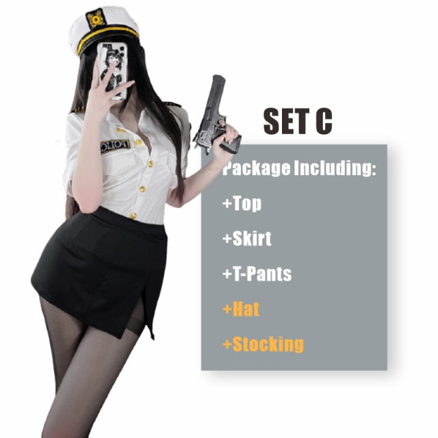OJBK Police Woman Officer Uniform Sexy Secretary Erotic Outfit Smooth Stretch Dress Lingerie Policewoman Couple Costumes