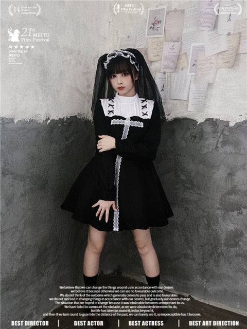 Black Gothic E Girl Nun Lolita Dress Cosplay Costume For Girl Woman Party Dress