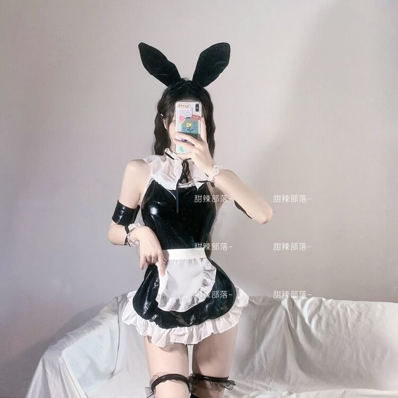 Live Show Sexy Cosplay Costumes Erotic Bunny Pu Leathe Lingerie Women Maid Hot Sale Black Dress Kawaii Rabbit Servant Cosplay