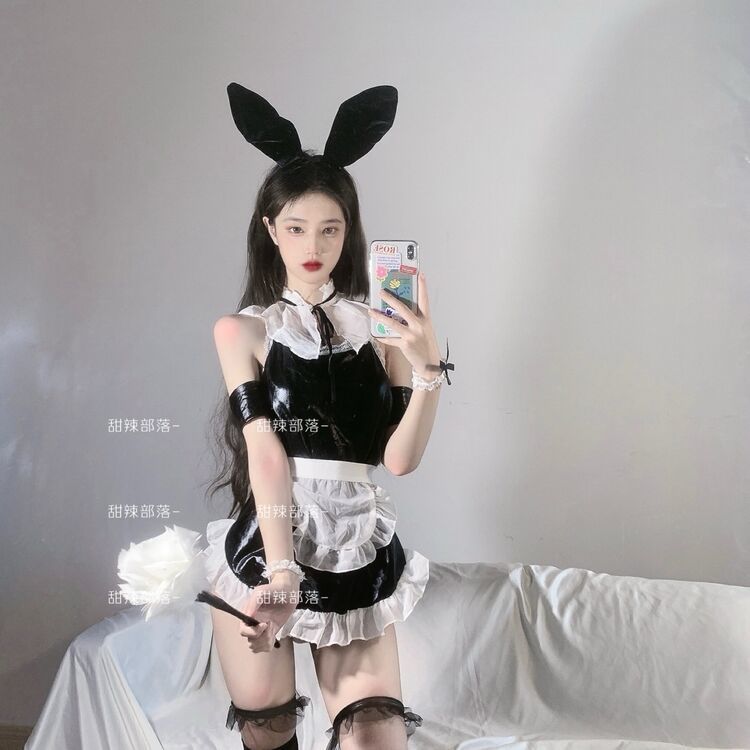 Live Show Sexy Cosplay Costumes Erotic Bunny Pu Leathe Lingerie Women Maid Hot Sale Black Dress Kawaii Rabbit Servant Cosplay