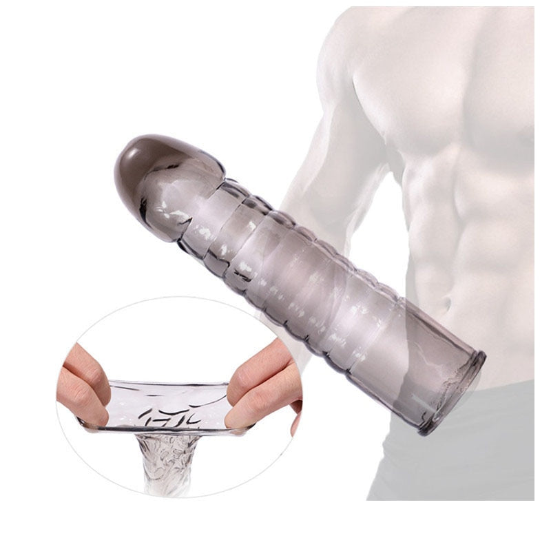 Silicone Penis Enlargement Delayed ejaculation Set Reusable Condom Male Adult Dildo Sex Toy for Men Crystal Spike Sleeve