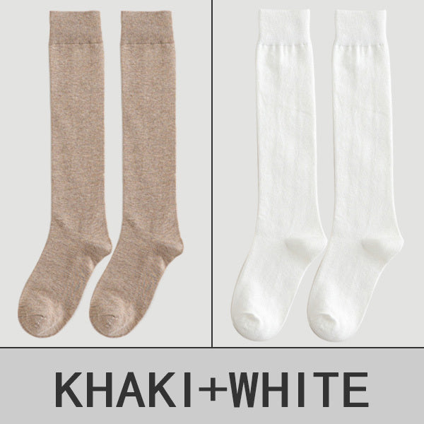 2 Pairs Women Cotton Knee High Socks Black White Solid color Fashion Casual Calf Sock Female Girl Party Dancing Sexy Long Socks