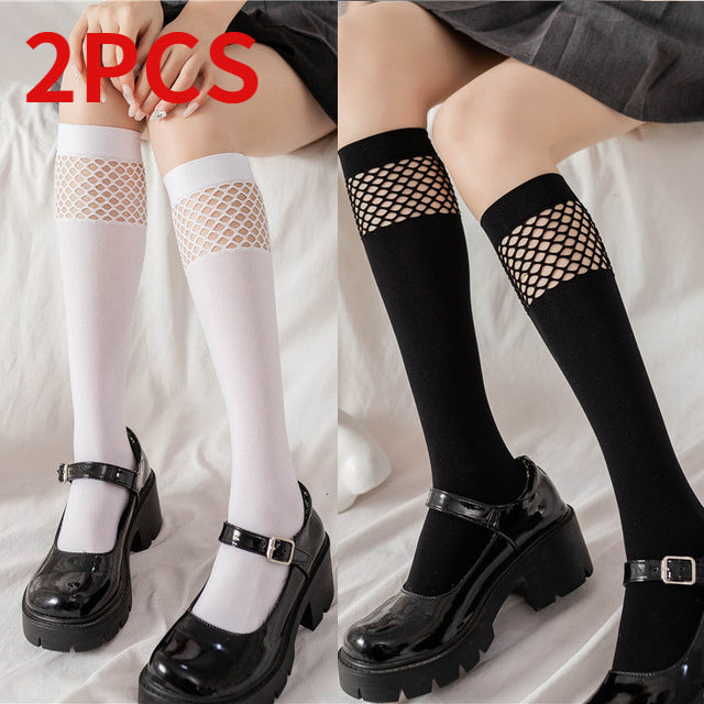 Thin cute bow fishnet stockings sexy lace large mesh stockings over the knee socks