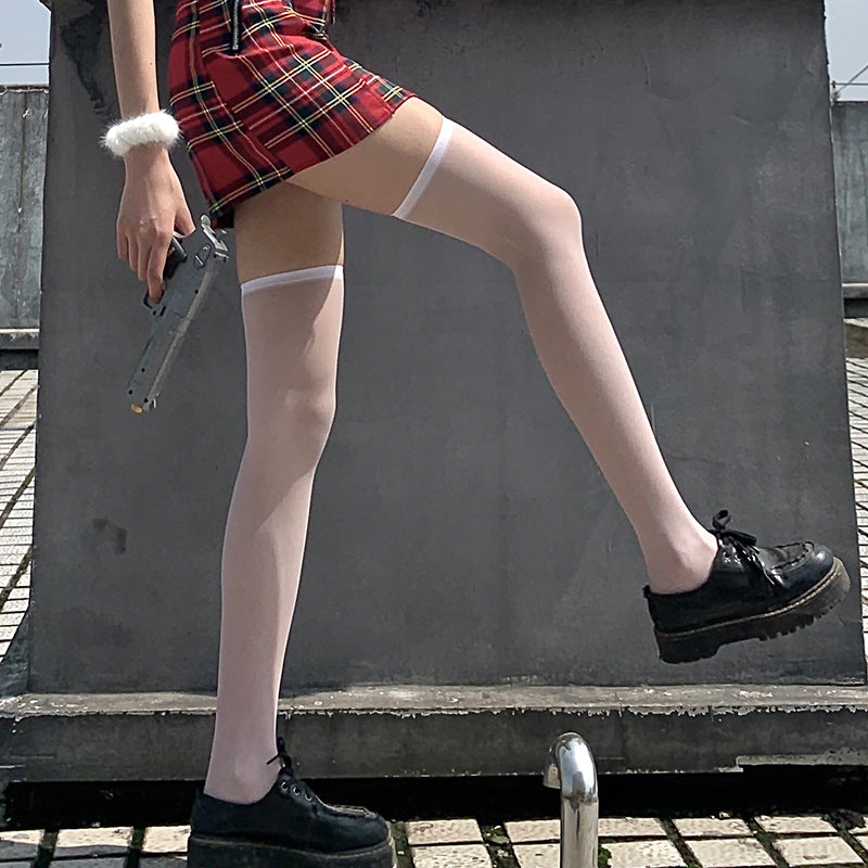 Transparent Thin Stockings Nylon Female Ladies Over Knee Socks for Women Stocking Sexy Black Skin Color