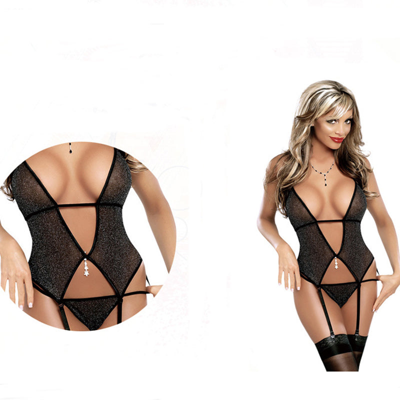 Women Sexy Lingerie Open Back Lace Up One Piece Bodysuit Mesh Hollow Out Babydoll Underwear Femme Sleepwear Erotic Nightwear