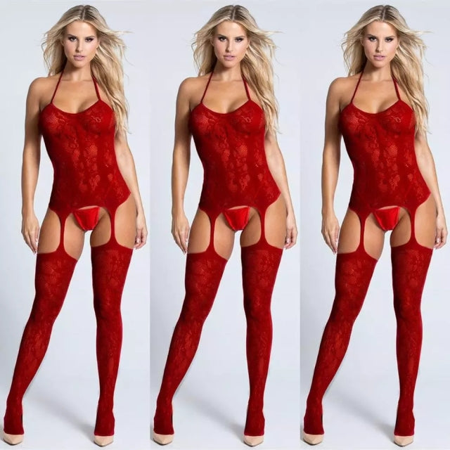 Latex Catsuit Mesh Fishnet Tights Body Suit Stockings Women Erotic Lingerie Sexy Open Crotch Teddies Bodysuits Bodystockings