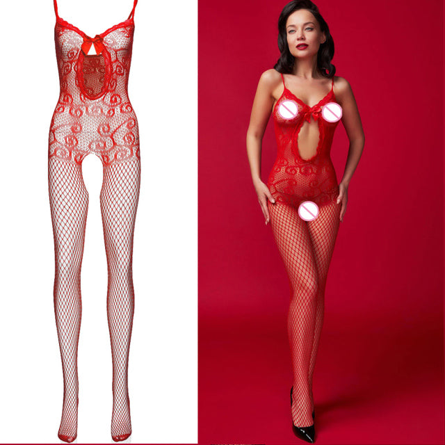 Latex Catsuit Mesh Fishnet Tights Body Suit Stockings Women Erotic Lingerie Sexy Open Crotch Teddies Bodysuits Bodystockings