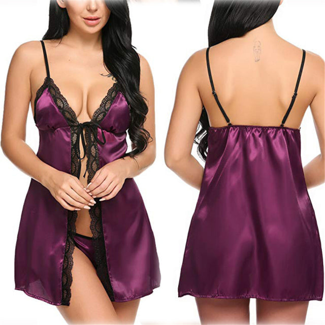 Women Sexy Lingerie Lace Sleepwear Nightdress Straps Deep V Neck Hot Robe Dress Nightie Night Dress S-2XL